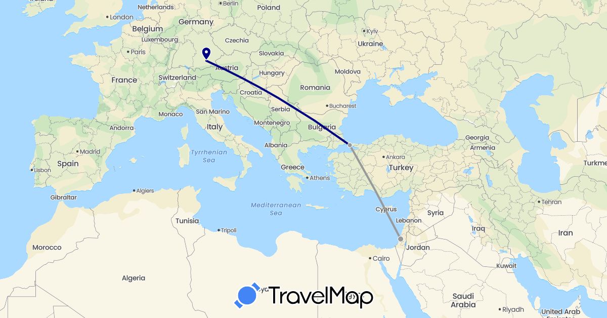 TravelMap itinerary: driving, plane in Germany, Israel, Turkey (Asia, Europe)